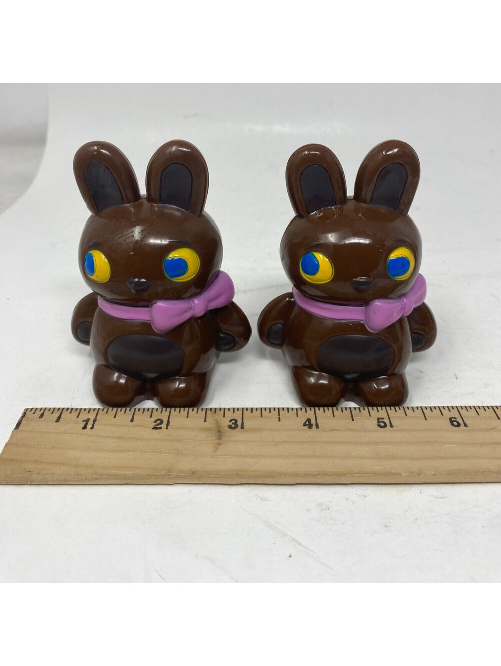 Vintage Fake Faux Chocolate Easter Bunny Candy Container Lot 2 Plastic Bow Tie